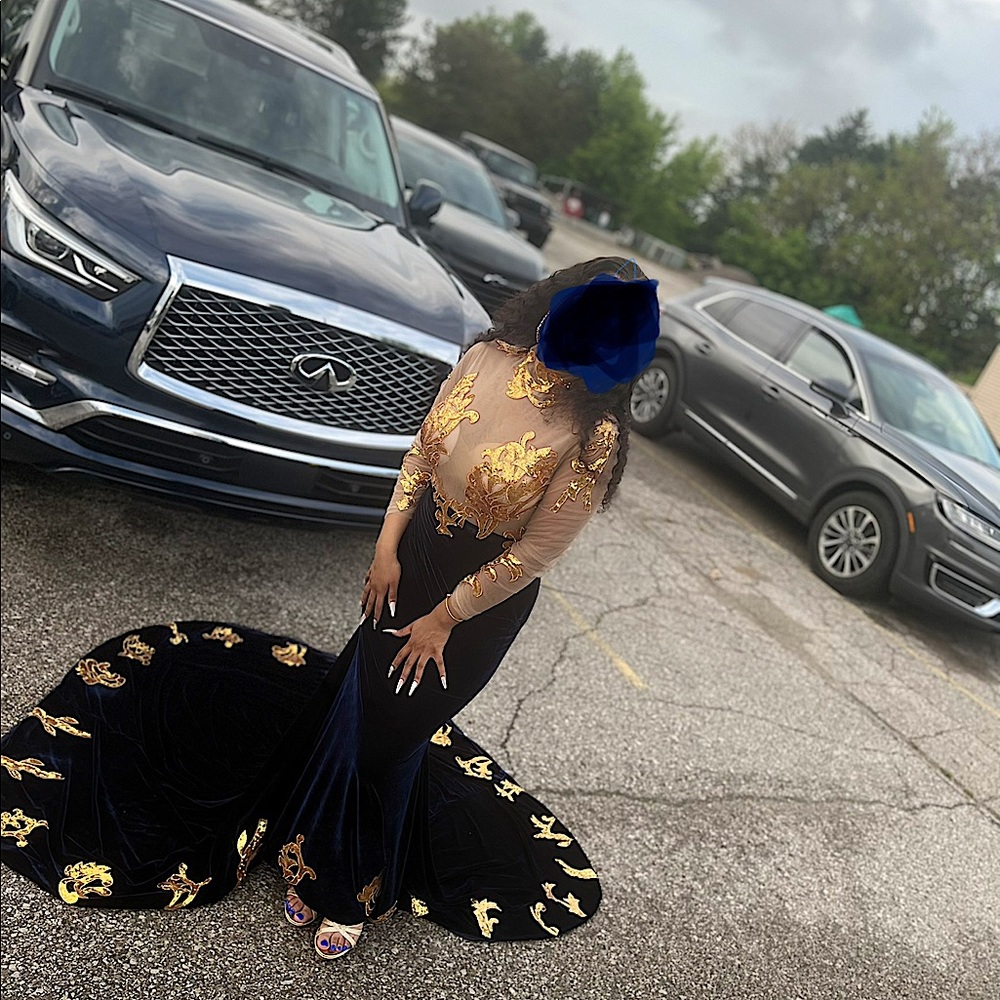 Prom dress custom made navy blue at end
